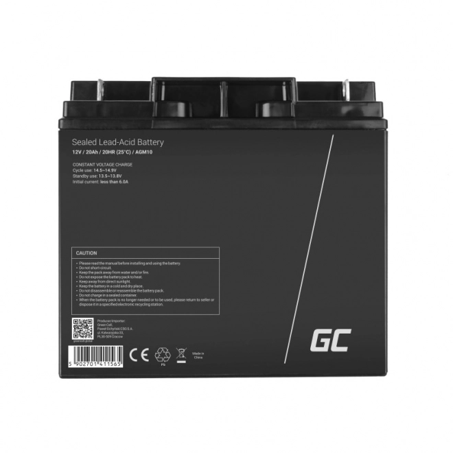Batterie de charge AGM VRLA Green Cell AGM10 12V 20Ah (pour tondeuses, bateaux, moteurs, chariots)