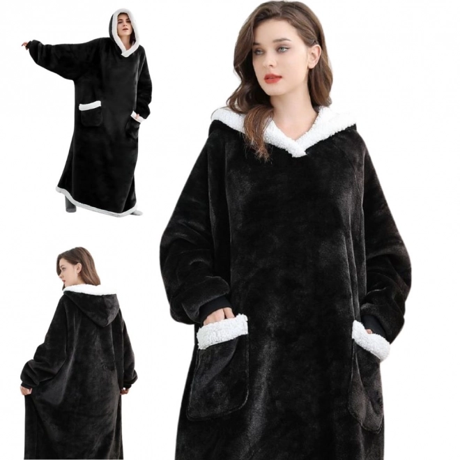 Large Black Blanket Hoodie with Hood