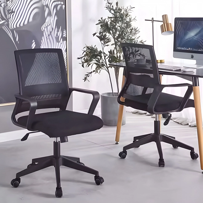 Chaise de bureau, pivotante, profilée, hauteur réglable, noire, ModernHome