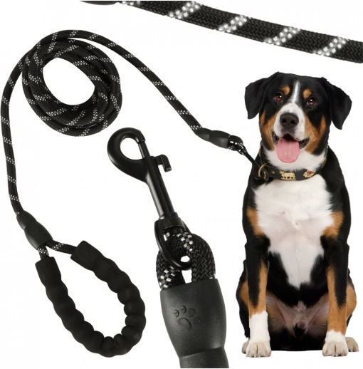 Training reflective dog leash 3 m, durable rope with padded handle