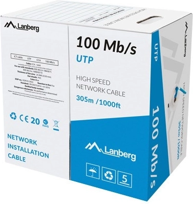 LAN cable UTP 100 Mb/s 305 m CCA solid, blue