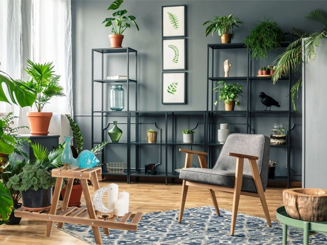 Houten tweelaagse plantenstandaard