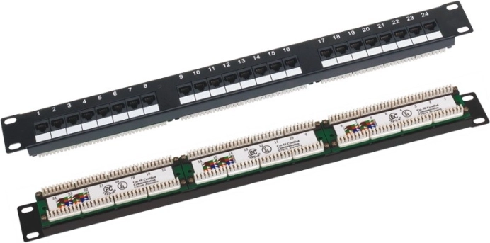 Panneau de brassage UTP cat. 6, 19" 1U, 24× RJ45, LSA
