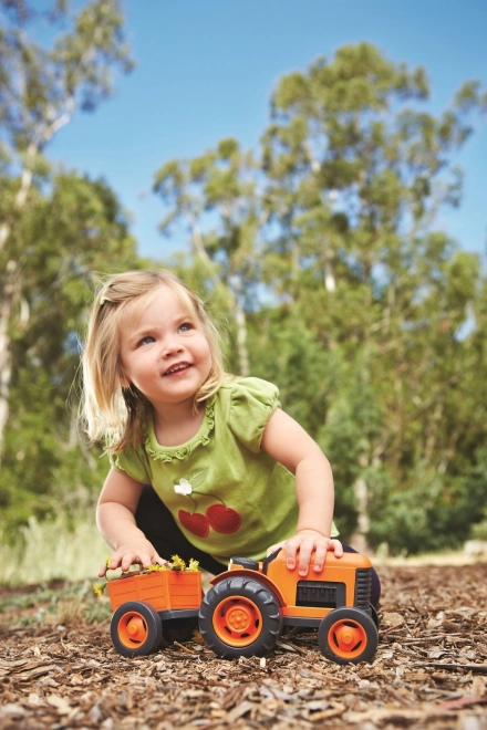 Tractor met oranje aanhanger van Green Toys