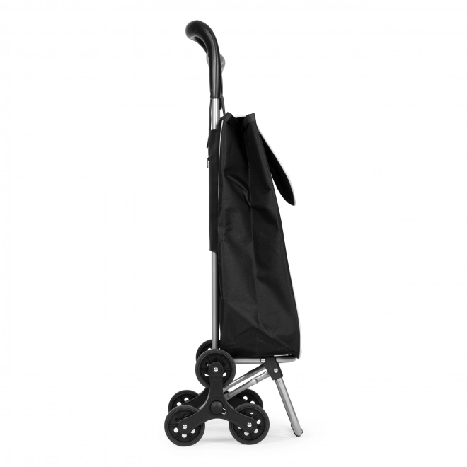 Black shopping cart with metal frame and 6 wheels