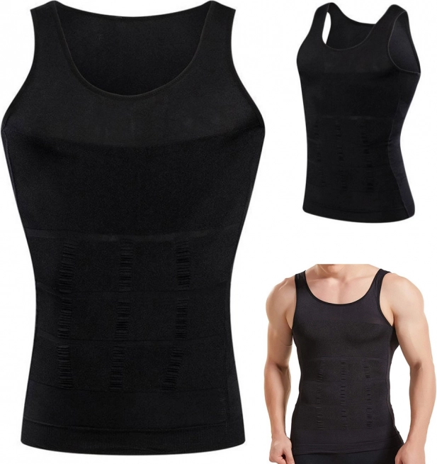 Herren Slim-Shaping-Unterhemd, schwarz L