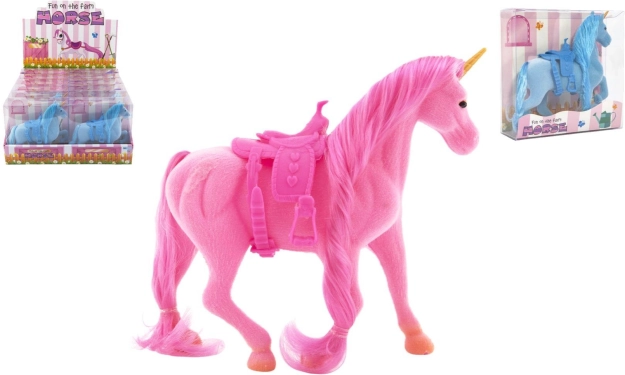 Plastic pluchen eenhoorn met zadel