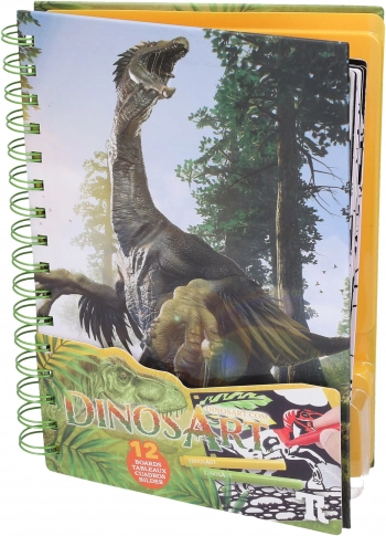 Fluwelen kleurplaten DINOSART – dinosaurussen, 12 platen en mini stiften