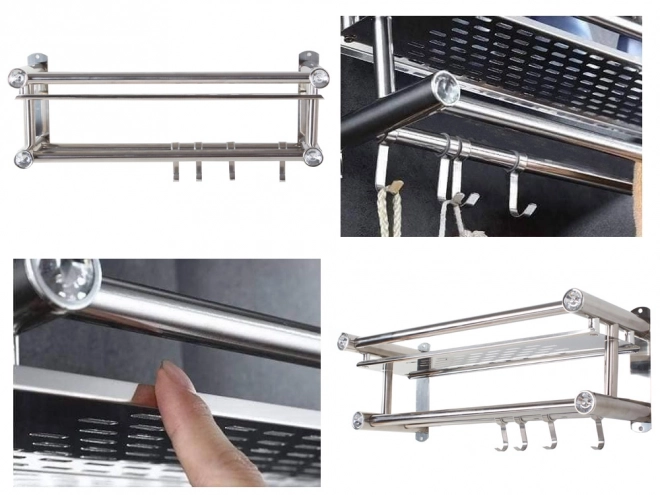 Hangende organisator voor de badkamer met zilveren planken