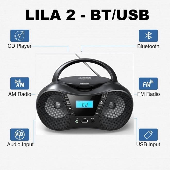 Tragbarer CD-Player mit Bluetooth und USB, rosa