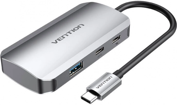 Station d’accueil USB‑C Vention avec 3× USB 3.0 et PD 100 W, 0,15 m, gris