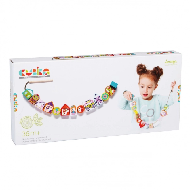 CUBIKA 14309 Conte enfilant - ensemble d'enfilage - 13 pièces en bois et 8 modèles