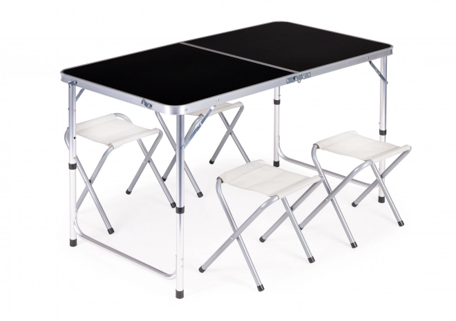 Toeristische tafel, opvouwbare tafel, set van 4 stoelen zwarte kleur