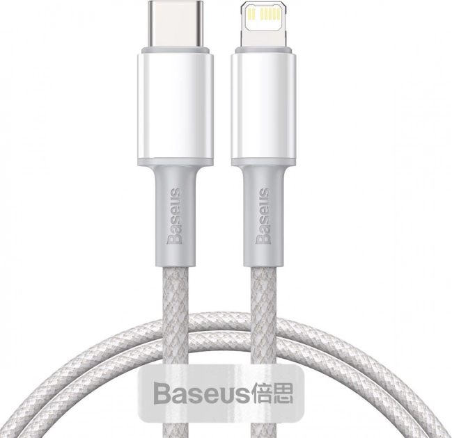 Baseus gevlochten kabel USB‑C naar Lightning 20W PD, 1 m, wit