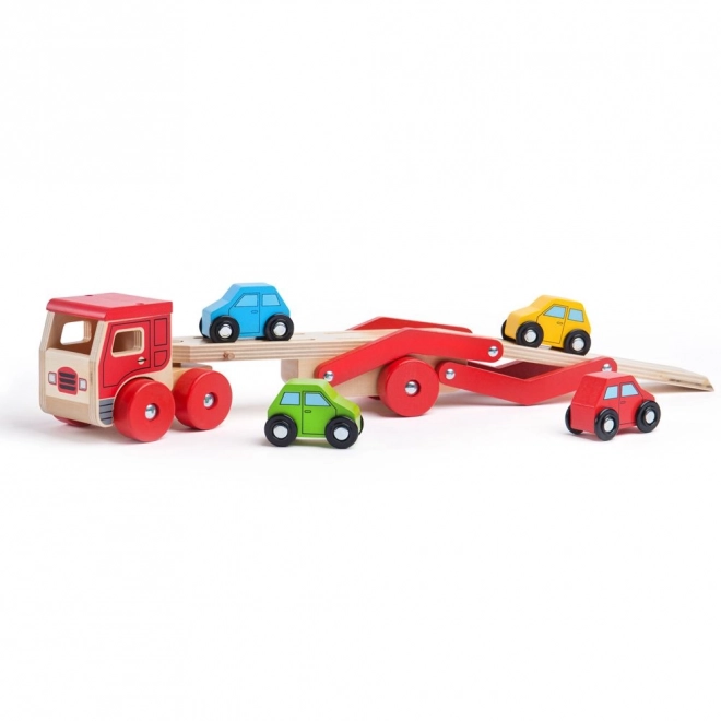 Houten vrachtwagen met auto's van Bigjigs Toys