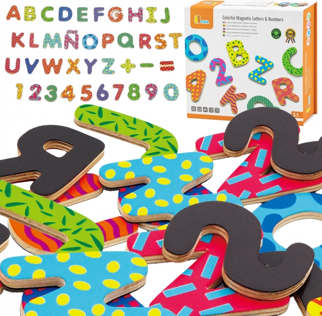 VIGA colorful magnetic letters and numbers – wooden set of 77 pieces