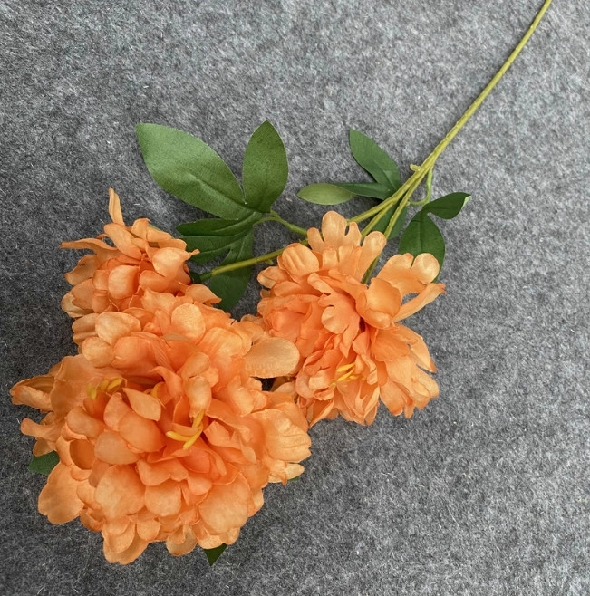 Fleur Pivoine tige 80 cm 3 fleurs Orange