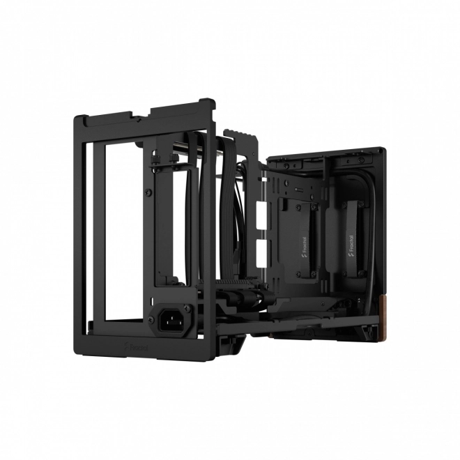 Elegante zwarte computerset met houten basis