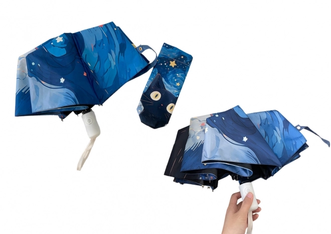 Automatische opvouwbare paraplu blauw met kattenmotief