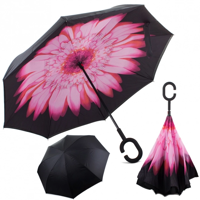 Regenschirm umgedreht klappbarer Regenschirm starke Drähte stabiler Standschirm – Rosa
