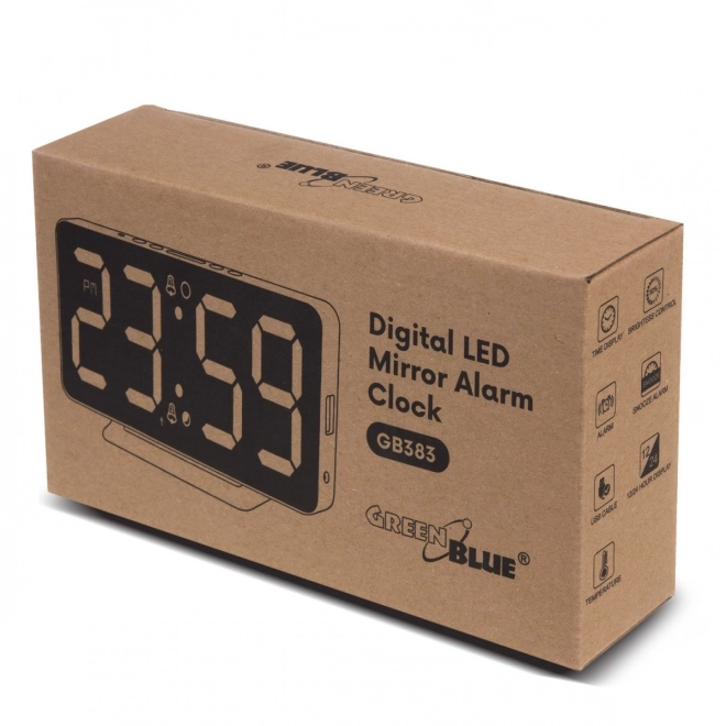 digitaler Wecker mit Thermometer und verspiegeltem LED-Display, weiß