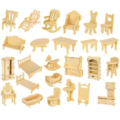Houten poppenmeubels - set van 34 stuks