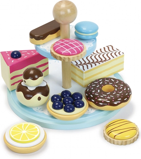 Présentoir coloré à deux étages comme dans une pâtisserie