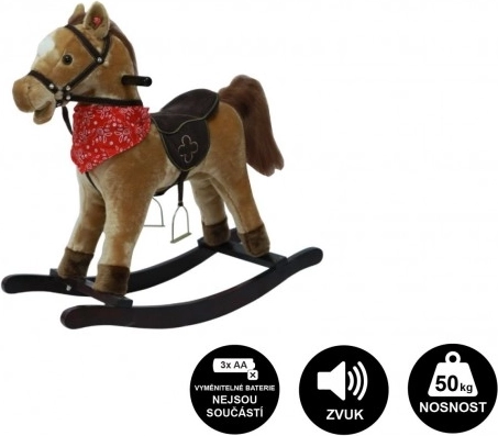 Plush rocking horse with batteries, sound and movement – Brown