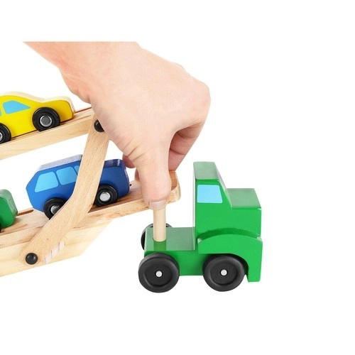 Houten vrachtwagen - aanhanger + set auto's 22698