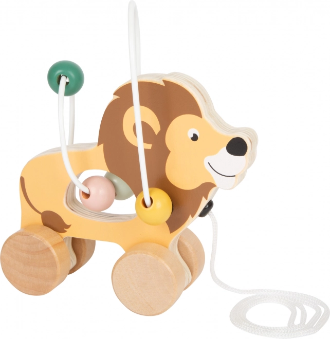 SMALL FOOT pull-along wooden lion with bead maze
