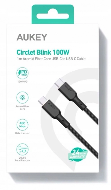 Kevlar USB-C kabel AUKEY, 1m, 5A, 100W PD