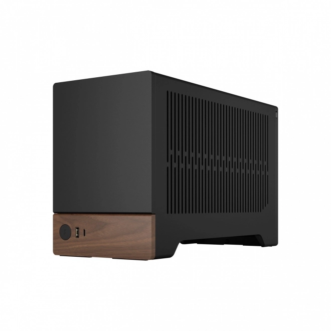Elegante zwarte computerset met houten basis