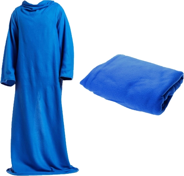 Fleece deken met mouwen XXL blauw