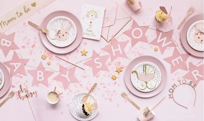 Banner sign for baby shower stars light 290cm x 16,5cm – Light pink