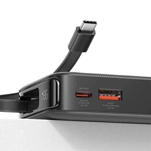 Powerbank met capaciteit van 10000mAh en snelladen van 20W met ingebouwde USB-C kabel