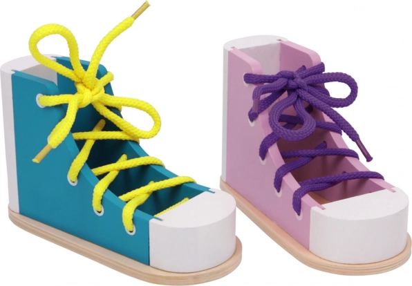 Small Foot set de jeu Noue tes lacets – chaussures en bois, 2 pcs