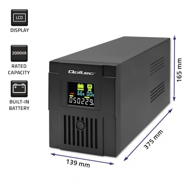 Noodstroomvoorziening Qoltec UPS 2000VA 1200W met LCD en USB