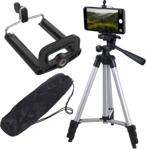 Universelles Stativ für Telefon, Fotoapparat und Kamera 105 cm (1/4" Gewinde) mit Smartphone-Halter