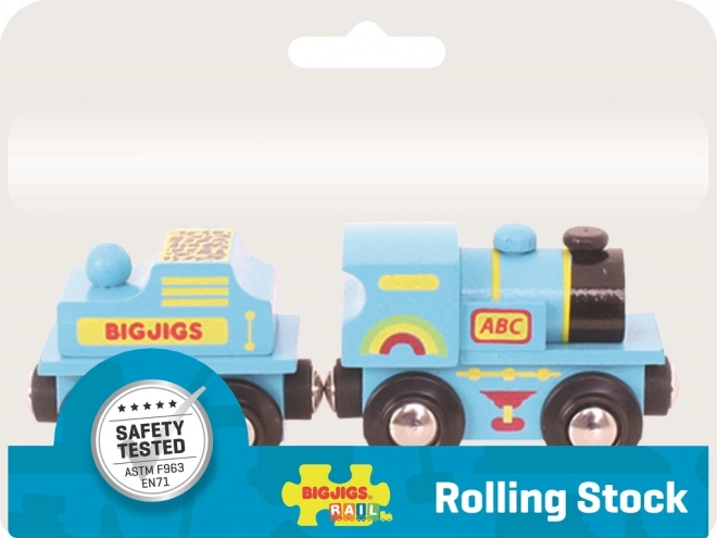 Blauwe locomotief met tender en 2 rails van Bigjigs Rail