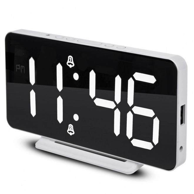 digitale wekker met thermometer en spiegelend LED-display wit
