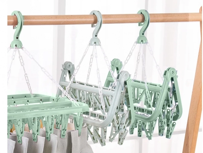 Hanging sock dryer and lingerie rack with 32 clips