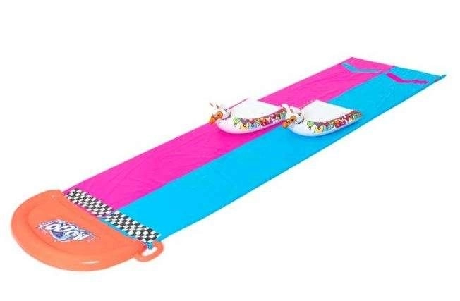 Tweepersoons waterglijbaan Lama Rama – Roze-blauw met matrassen