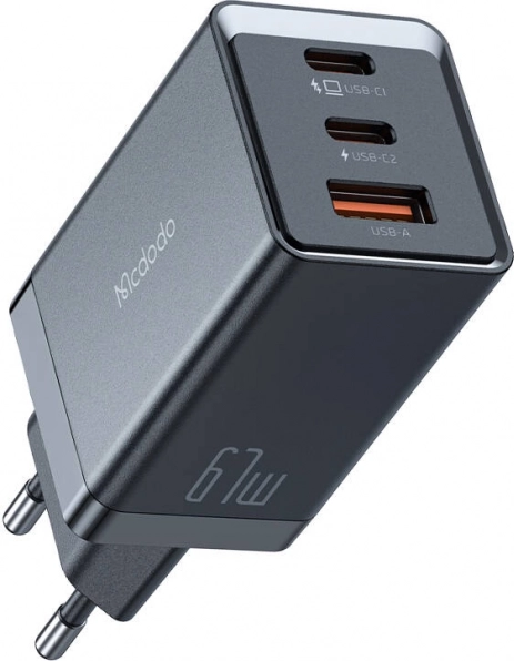 GaN-netlader Mcdodo 67 W, 2× USB‑C en 1× USB‑A (zwart)