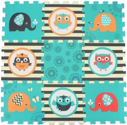 Zachte schuimpuzzel Uil en Olifant 9 stuks