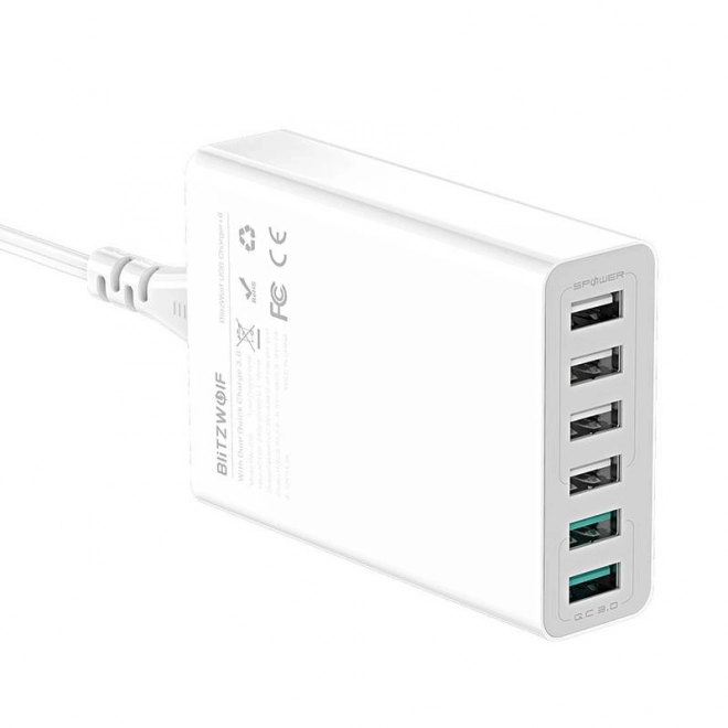 USB-oplader 6 poorten BlitzWolf QC 3.0, 60W wit