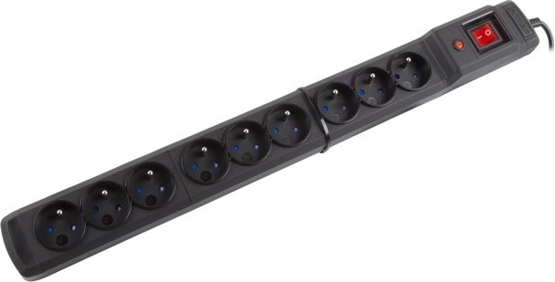 Overspanningsbeveiligde stekkerdoos Multi M9, 1,5 m, zwart (9 stopcontacten)