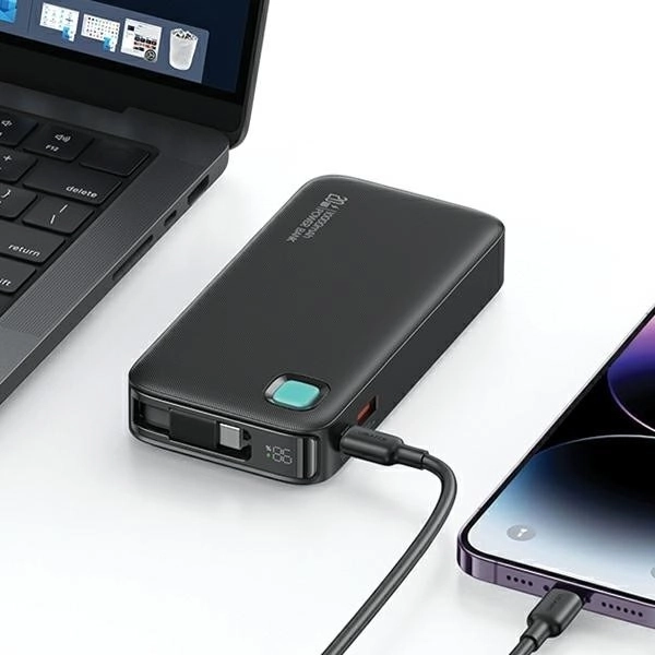 Powerbank met capaciteit van 10000mAh en snelladen van 20W met ingebouwde USB-C kabel