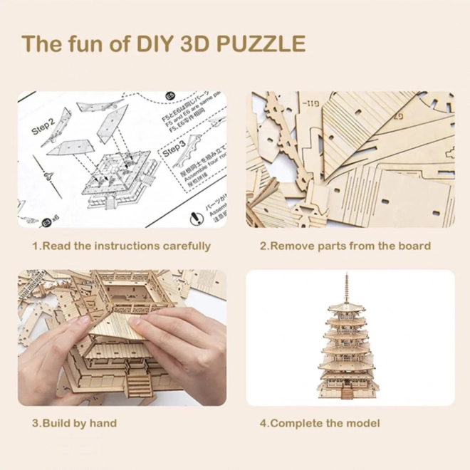 3D houten puzzel vijf verdiepingen pagode