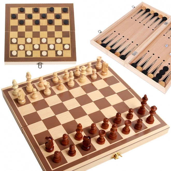 Schach, Dame und Backgammon aus Holz 3-in-1 Set