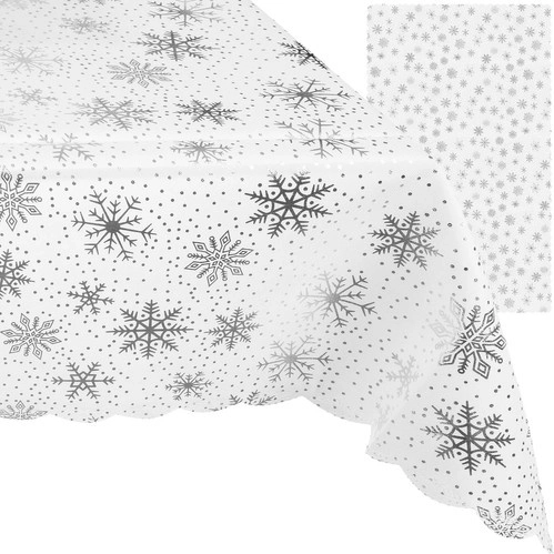 Weihnachtstischdecke weiß mit Schneeflocken 220x140 cm